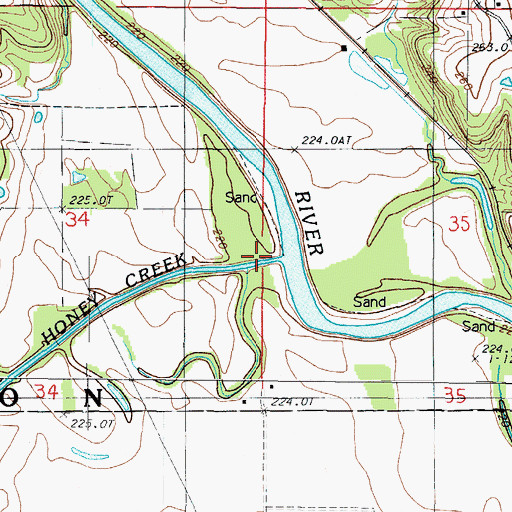 Topographic Map of Honey Creek, MO