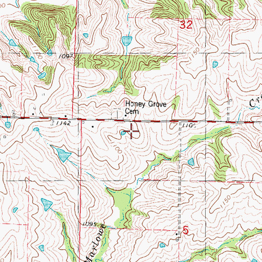 Topographic Map of Honey Grove School (historical), MO
