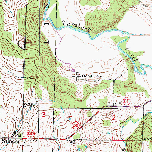 Topographic Map of Hood Cemetery, MO