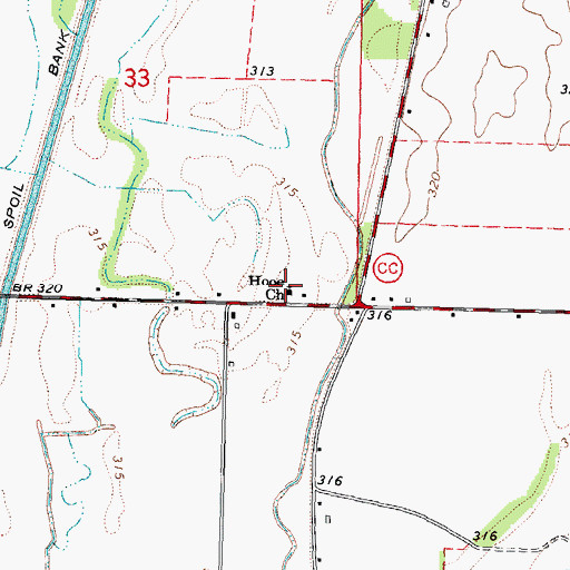 Topographic Map of Hooe Church, MO