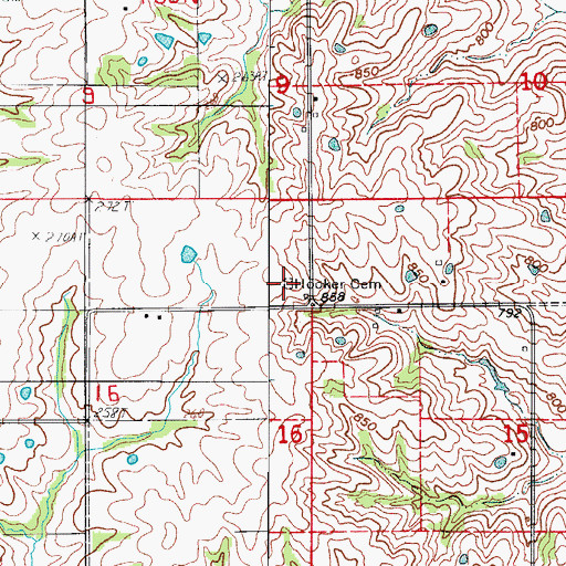 Topographic Map of Hooker Cemetery, MO