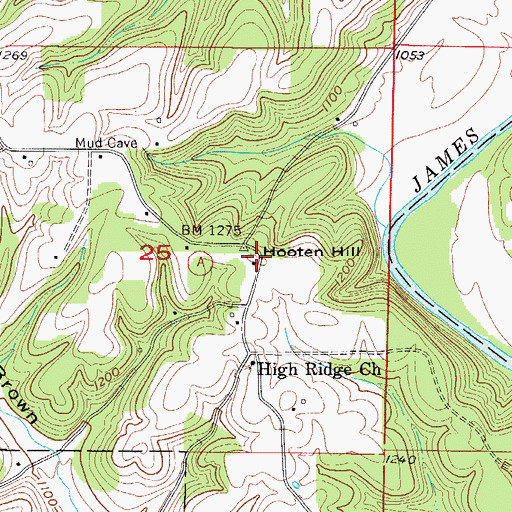 Topographic Map of Hooten Hill, MO