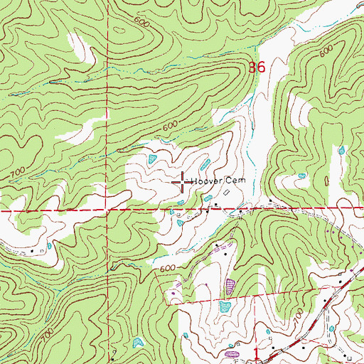 Topographic Map of Hoover Cemetery, MO