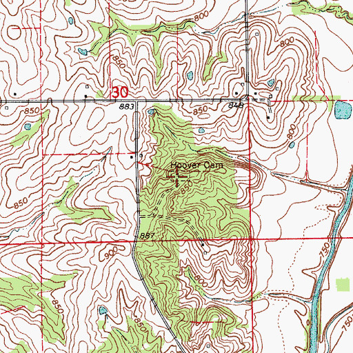 Topographic Map of Hoover Cemetery, MO