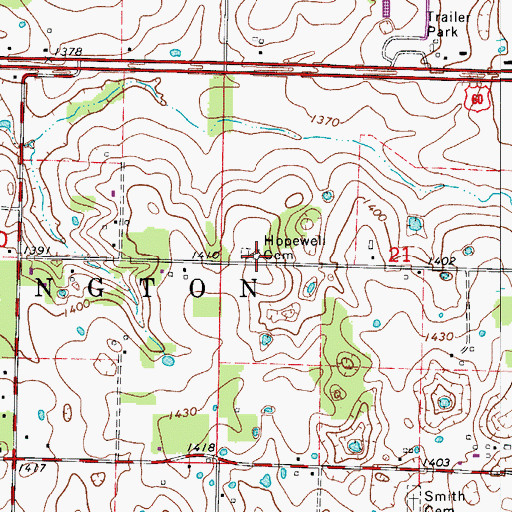 Topographic Map of Hopewell Cemetery, MO
