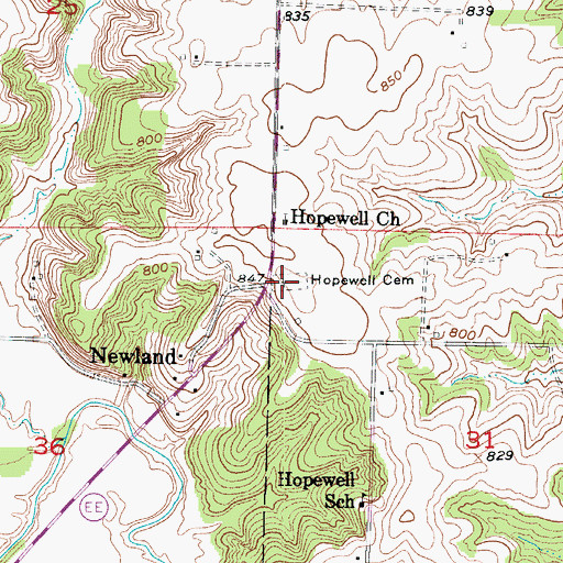 Topographic Map of Hopewell Cemetery, MO