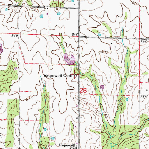 Topographic Map of Hopewell Cemetery, MO