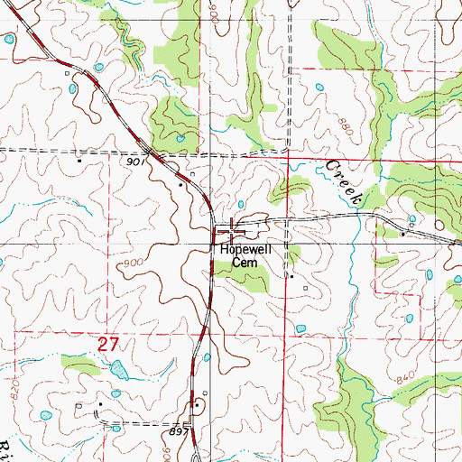 Topographic Map of Hopewell Cemetery, MO
