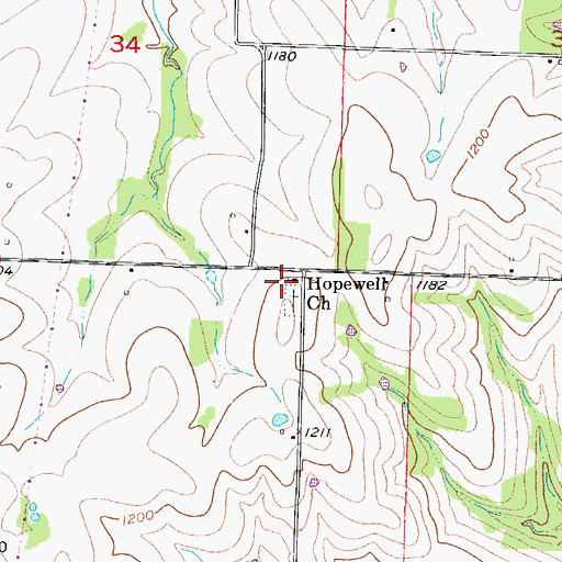 Topographic Map of Hopewell Church, MO