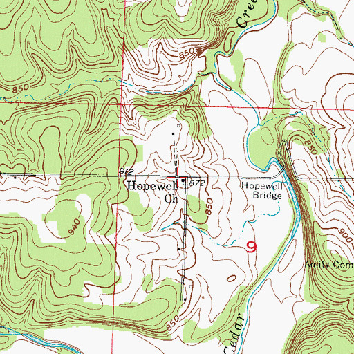 Topographic Map of Hopewell Church, MO