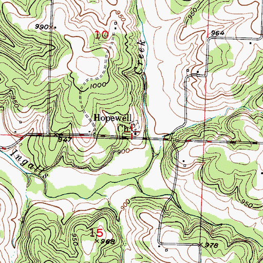 Topographic Map of Hopewell Church, MO