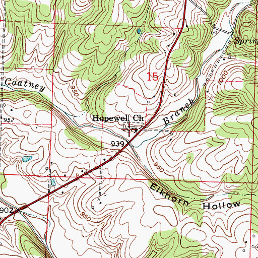 Topographic Map of Hopewell Church, MO