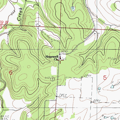 Topographic Map of Hopewell Church, MO