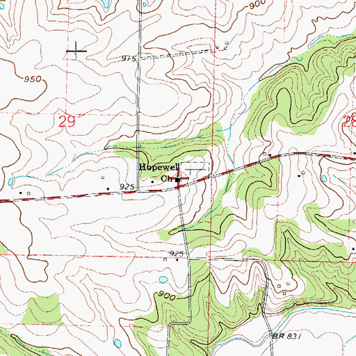 Topographic Map of Hopewell Union Church, MO