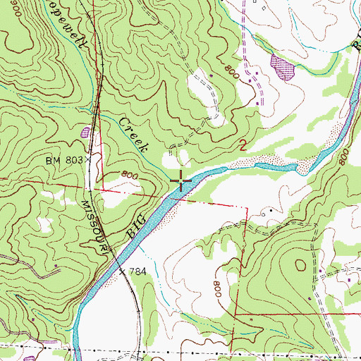 Topographic Map of Hopewell Creek, MO