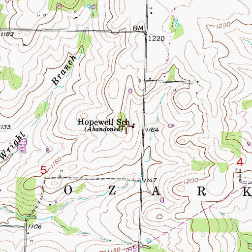 Topographic Map of Hopewell School (historical), MO