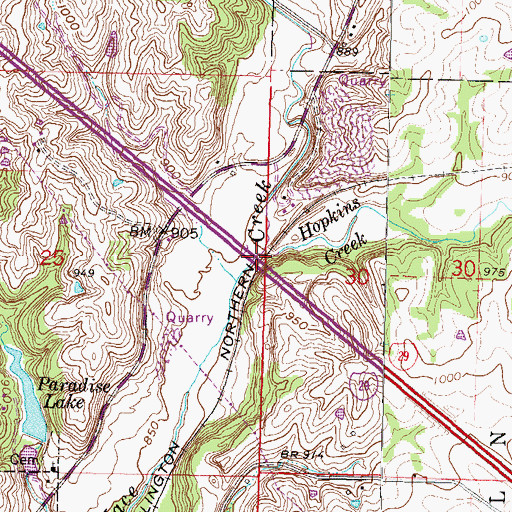 Topographic Map of Hopkins Creek, MO