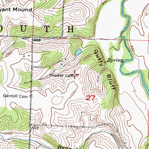Topographic Map of Hopper Cemetery, MO