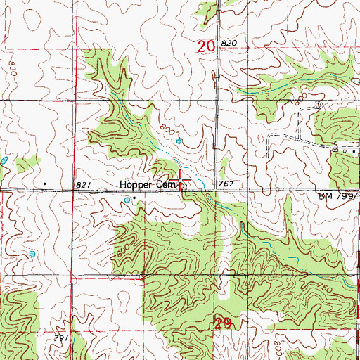 Topographic Map of Hopper Cemetery, MO
