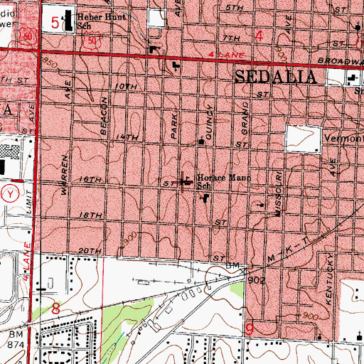 Topographic Map of Horace Mann Elementary School, MO