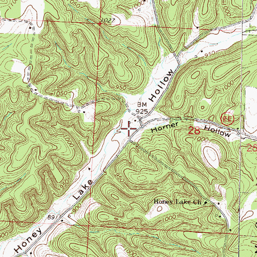 Topographic Map of Horner Hollow, MO