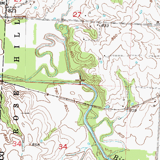 Topographic Map of Hornsby Branch, MO