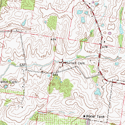 Topographic Map of Horrell Cemetery, MO