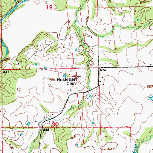 Topographic Map of Hostetter Cemetery, MO