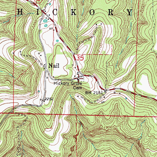 Topographic Map of Hickory Grove Cemetery, AR