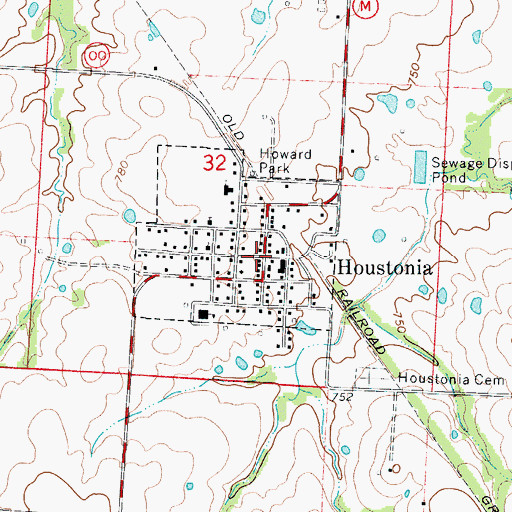 Topographic Map of Houstonia, MO