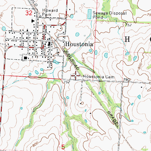 Topographic Map of Houstonia Cemetery, MO