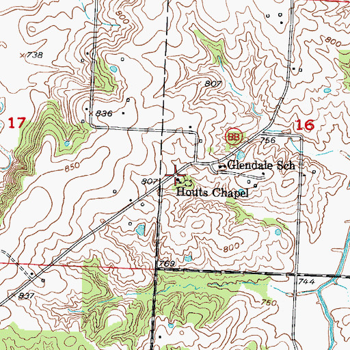 Topographic Map of Houts Chapel, MO