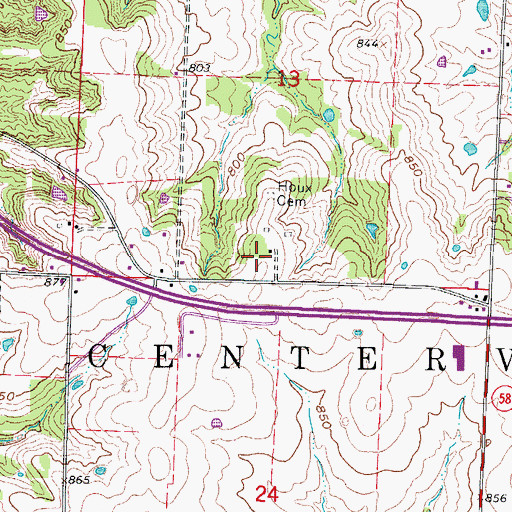 Topographic Map of Houx Cemetery, MO