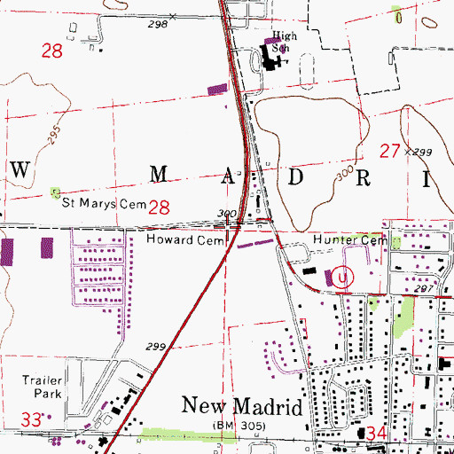 Topographic Map of Howard Cemetery, MO