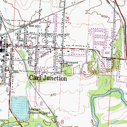 Topographic Map of Howard Cemetery, MO
