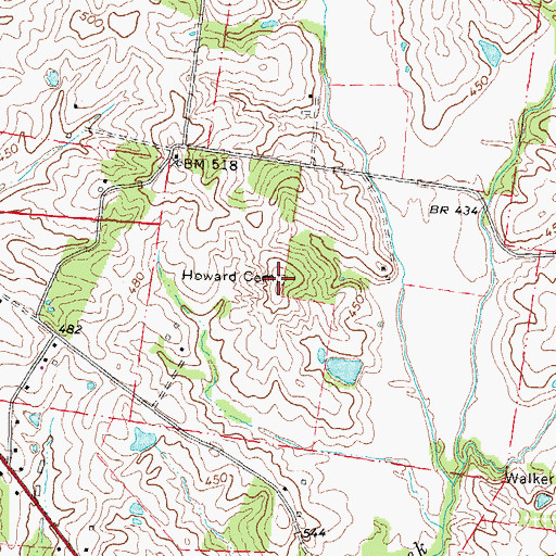 Topographic Map of Howard Cemetery, MO