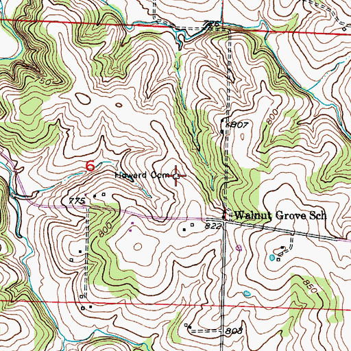 Topographic Map of Howard Cemetery, MO