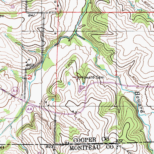 Topographic Map of Howard Cemetery, MO