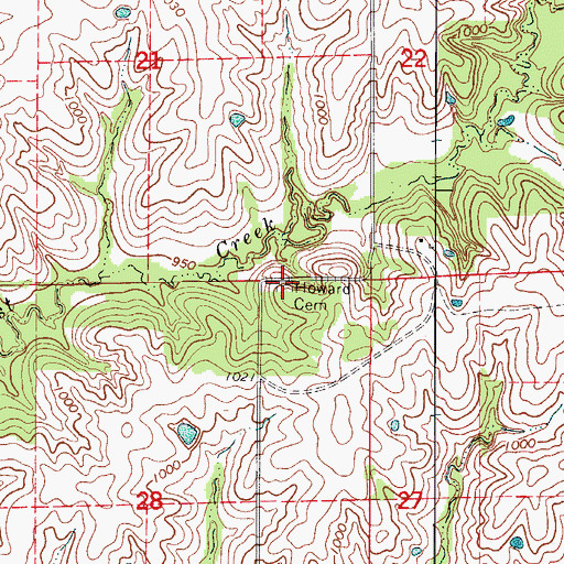Topographic Map of Howard Cemetery, MO