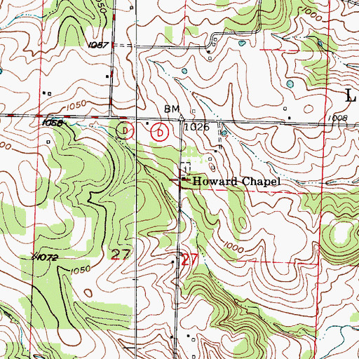 Topographic Map of Howard Chapel, MO