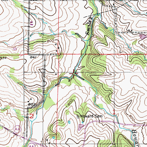 Topographic Map of Howard Creek, MO