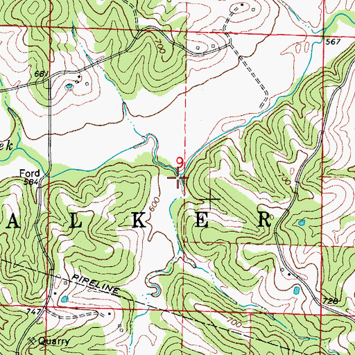 Topographic Map of Howe Branch, MO