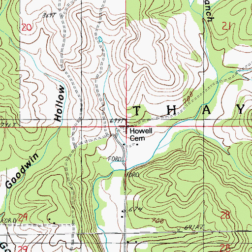 Topographic Map of Howell Cemetery, MO