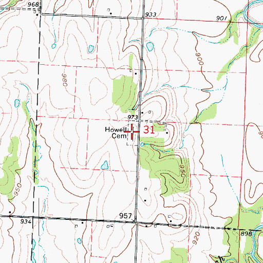 Topographic Map of Howell Cemetery, MO