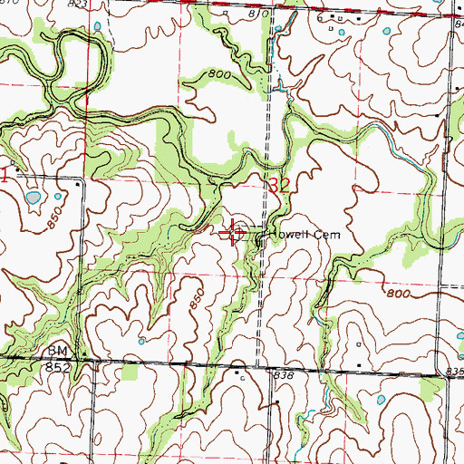 Topographic Map of Howell Cemetery, MO