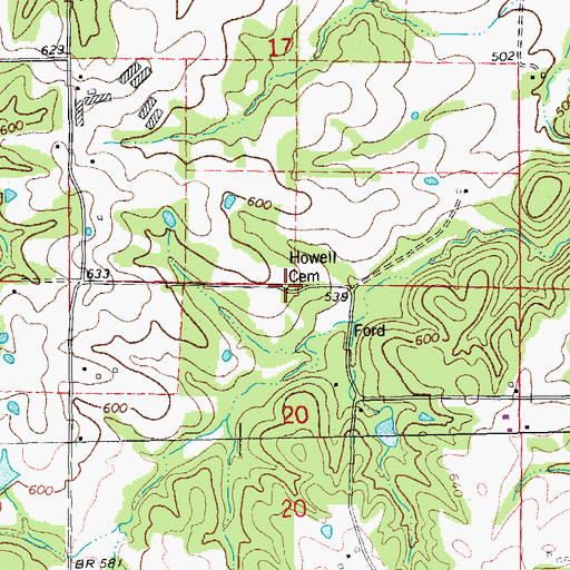 Topographic Map of Howell Cemetery, MO