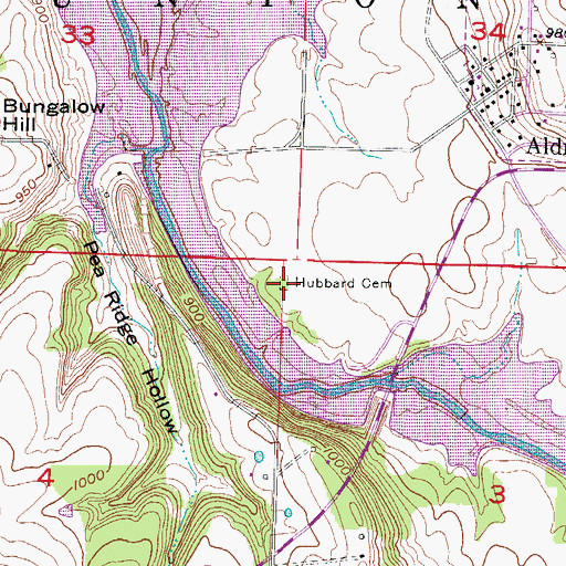 Topographic Map of Hubbard Cemetery, MO