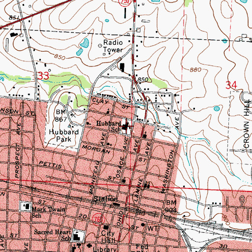 Topographic Map of Hubbard School, MO