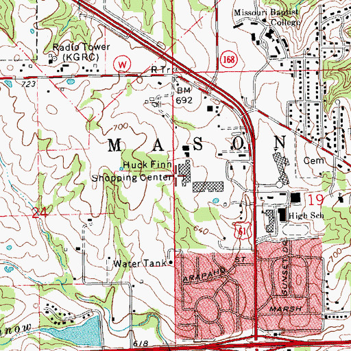 Topographic Map of Huck Finn Shopping Center, MO