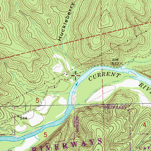 Topographic Map of Huckleberry Hollow, MO
